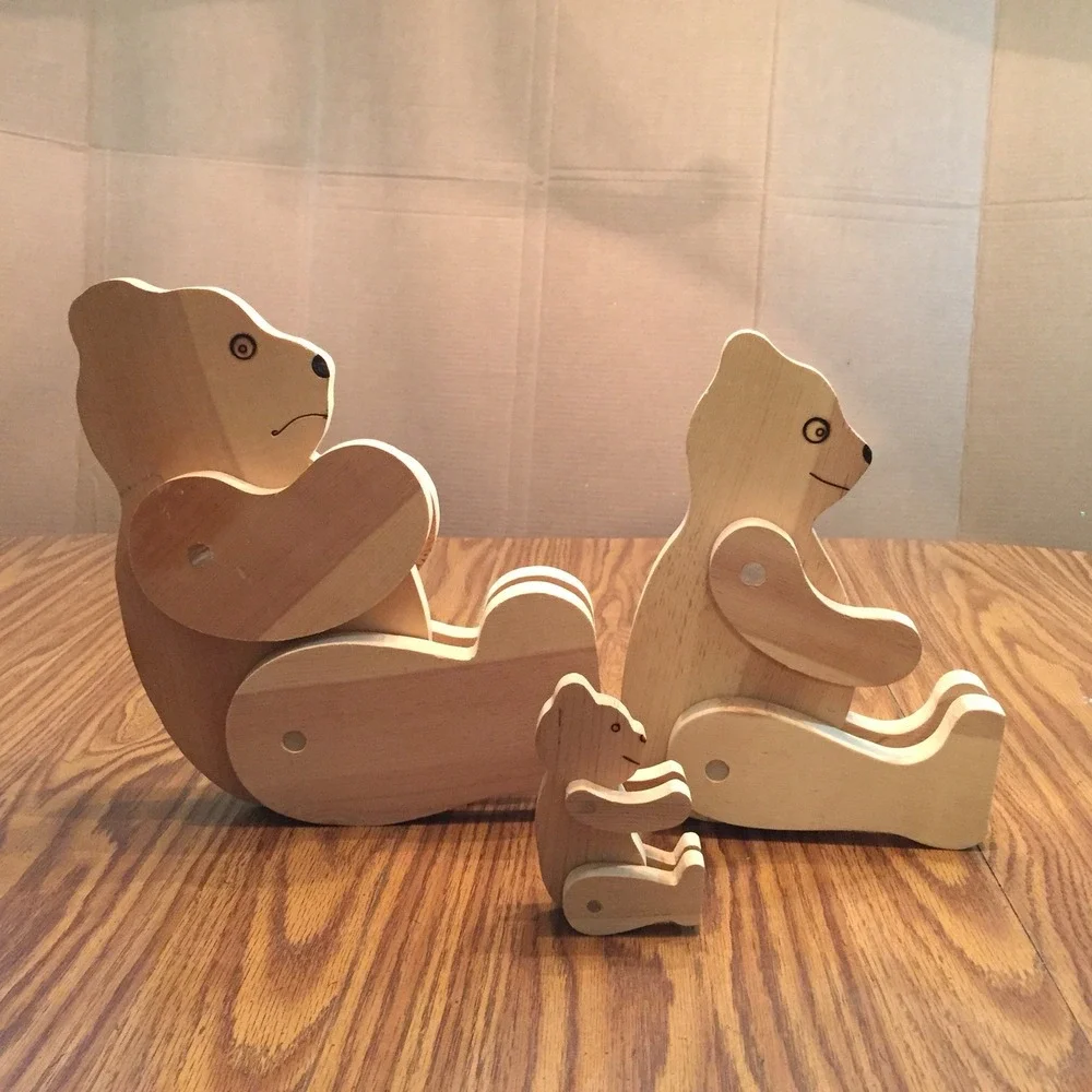 Articulated Wooden Bear Family Trio 6